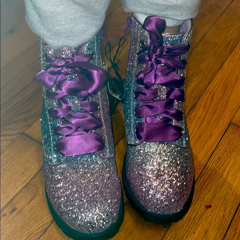Purple and silver glittery boots